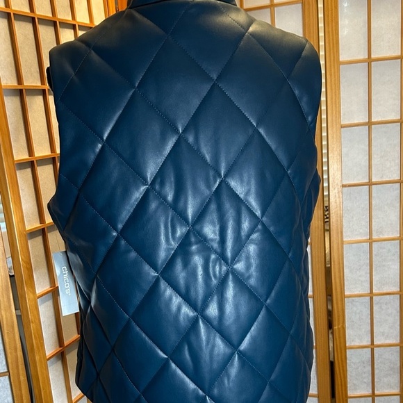 Chico's Teal Blue Quilted Vest with Diamond Pattern - Picture 2 of 10